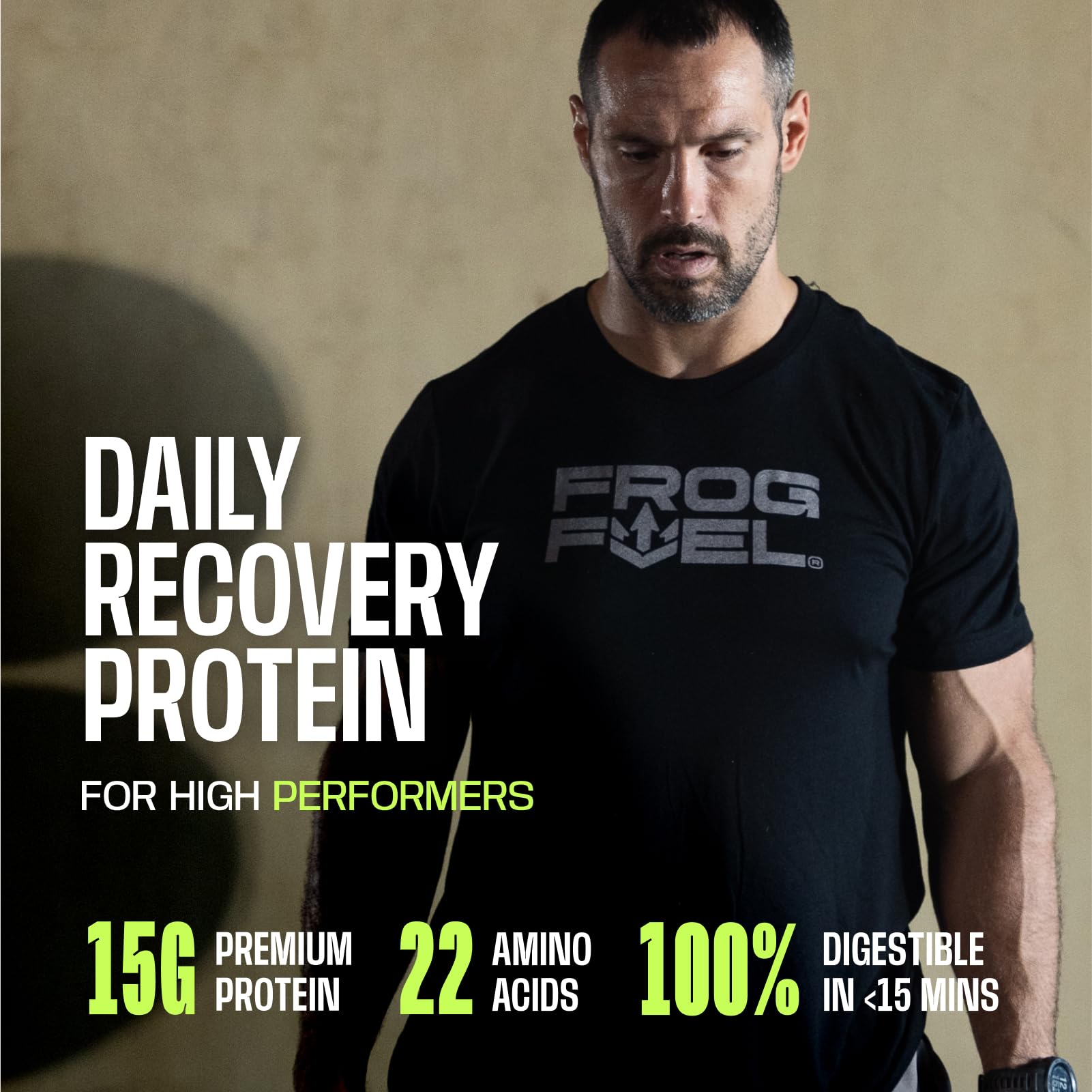 Frog Fuel Power Berry packet close-up showing convenient ready-to-drink protein.