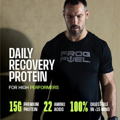 Frog Fuel Power Berry packet close-up showing convenient ready-to-drink protein.
