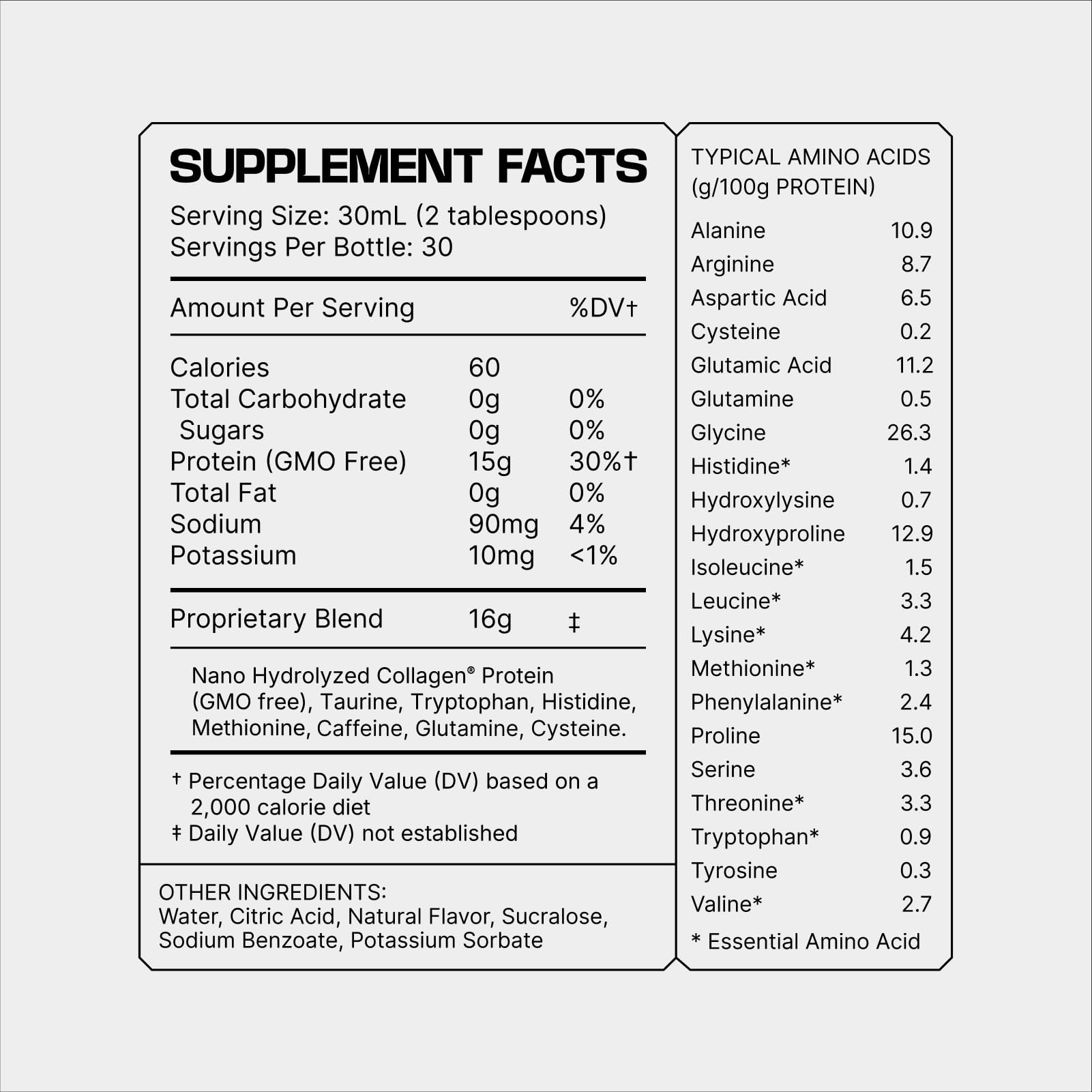 Frog Fuel Power Berry ingredients label highlighting nano-hydrolyzed collagen.