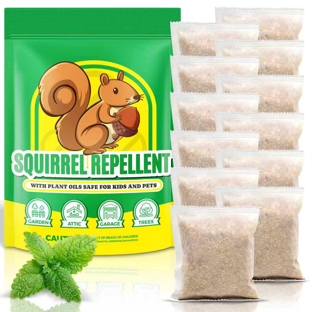 Frogoom Squirrel Deterrent Outdoor 12 Pouches protects gardens from squirrels.
