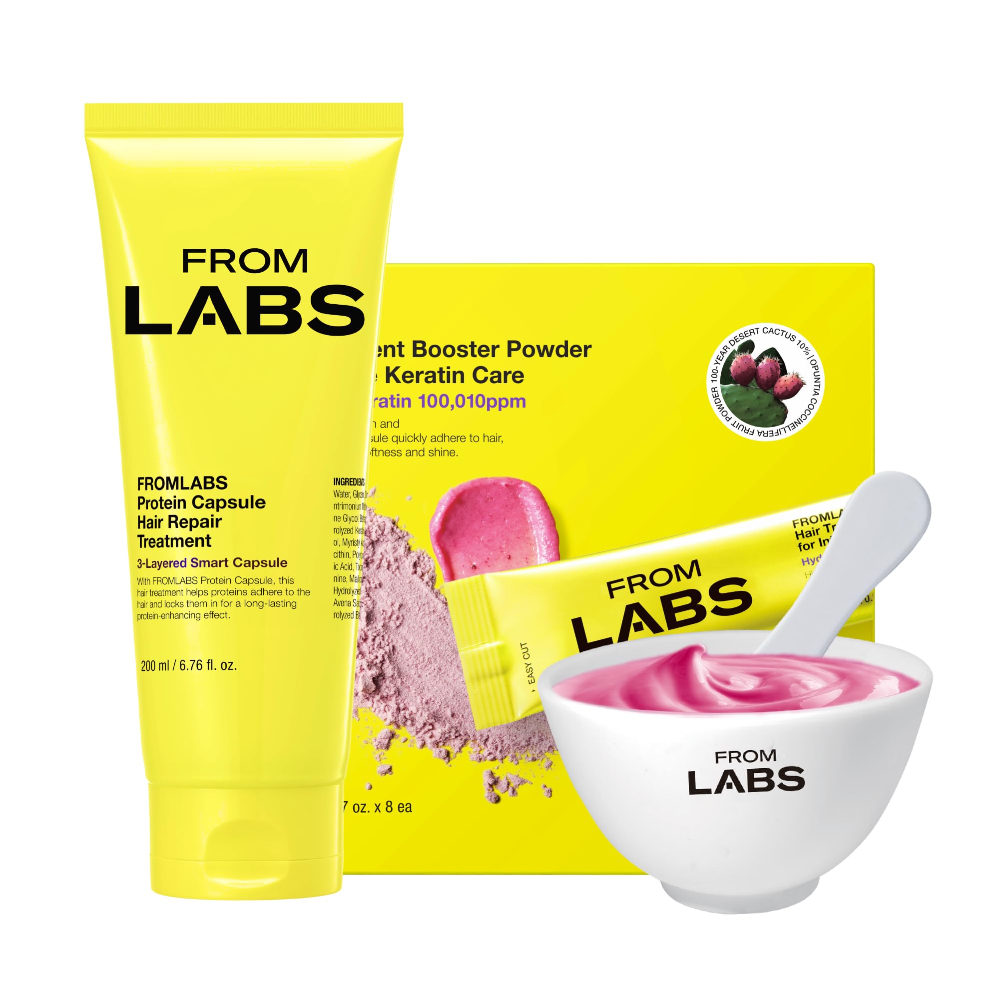FROMLABS Hair Repair Treatment bottle pour shows quick repair and detangling potential.