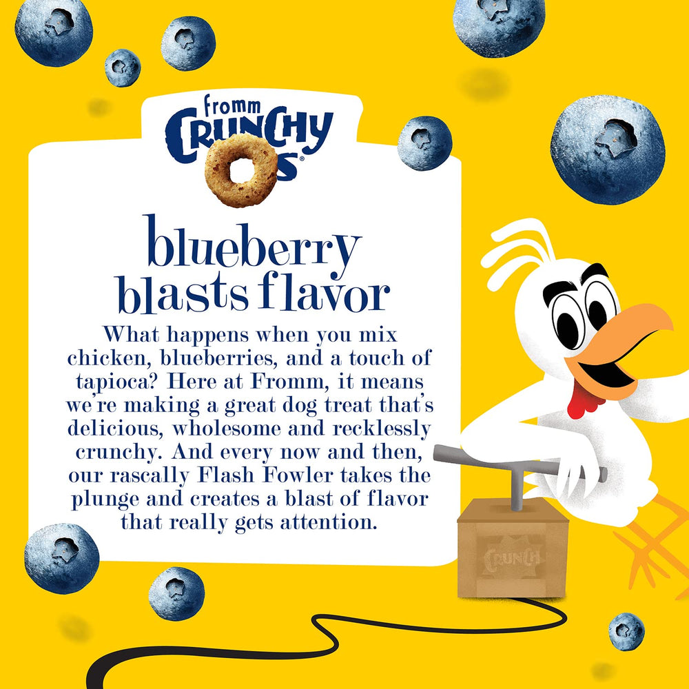 Fromm Crunchy Os Blueberry Blasts resealable bag for fresher taste on the go