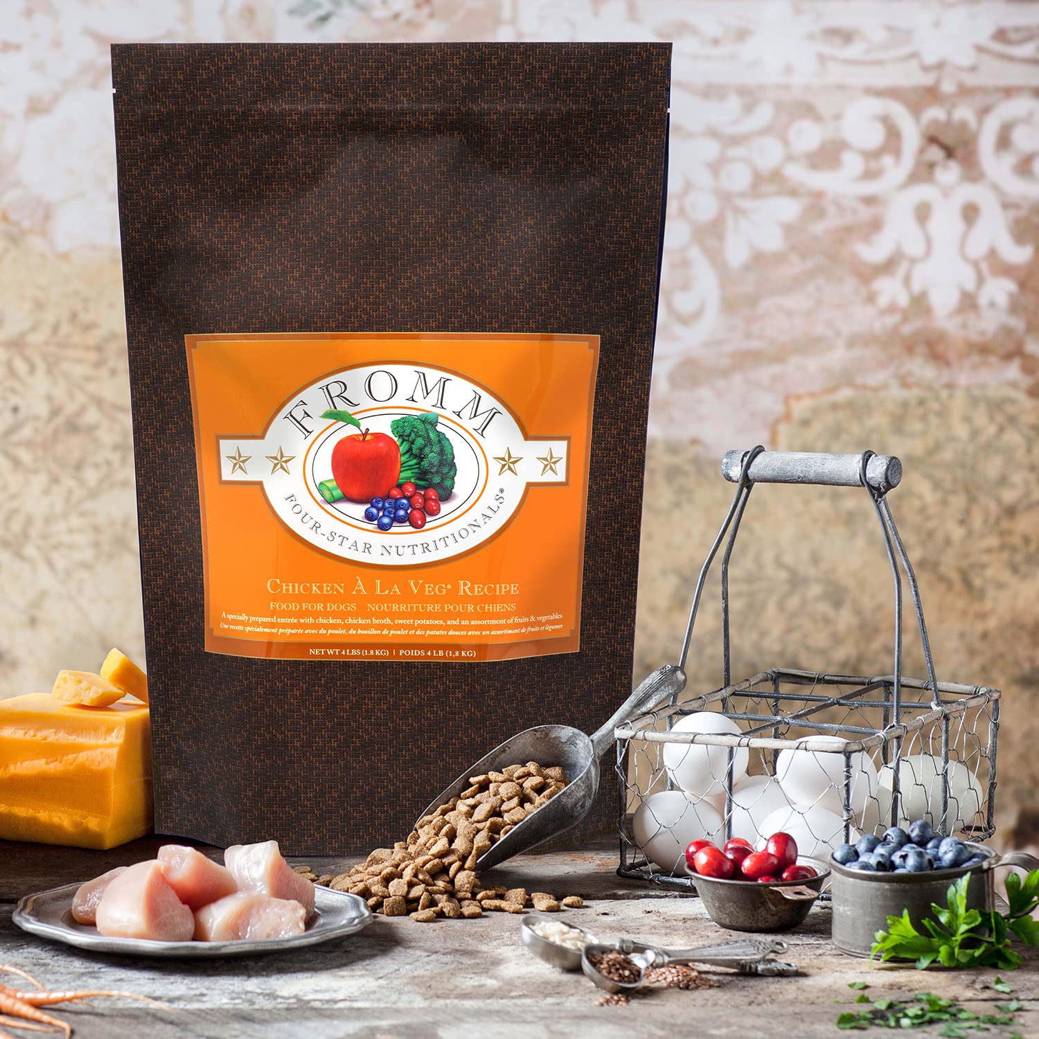 Fromm Four-Star Chicken A La Veg suitable for all life stages and breeds.