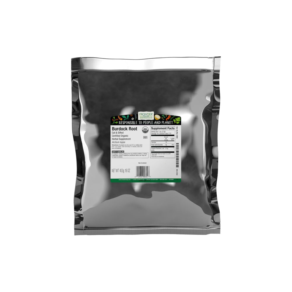 Frontier Co-op Burdock root cut and sifted for versatile use in soups and tea.