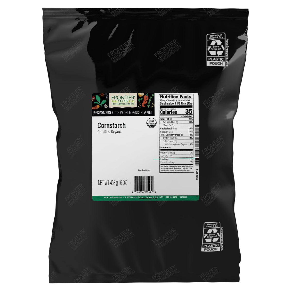 Frontier Co-op Cornstarch 1 lb pack for pantry thickening and everyday use.