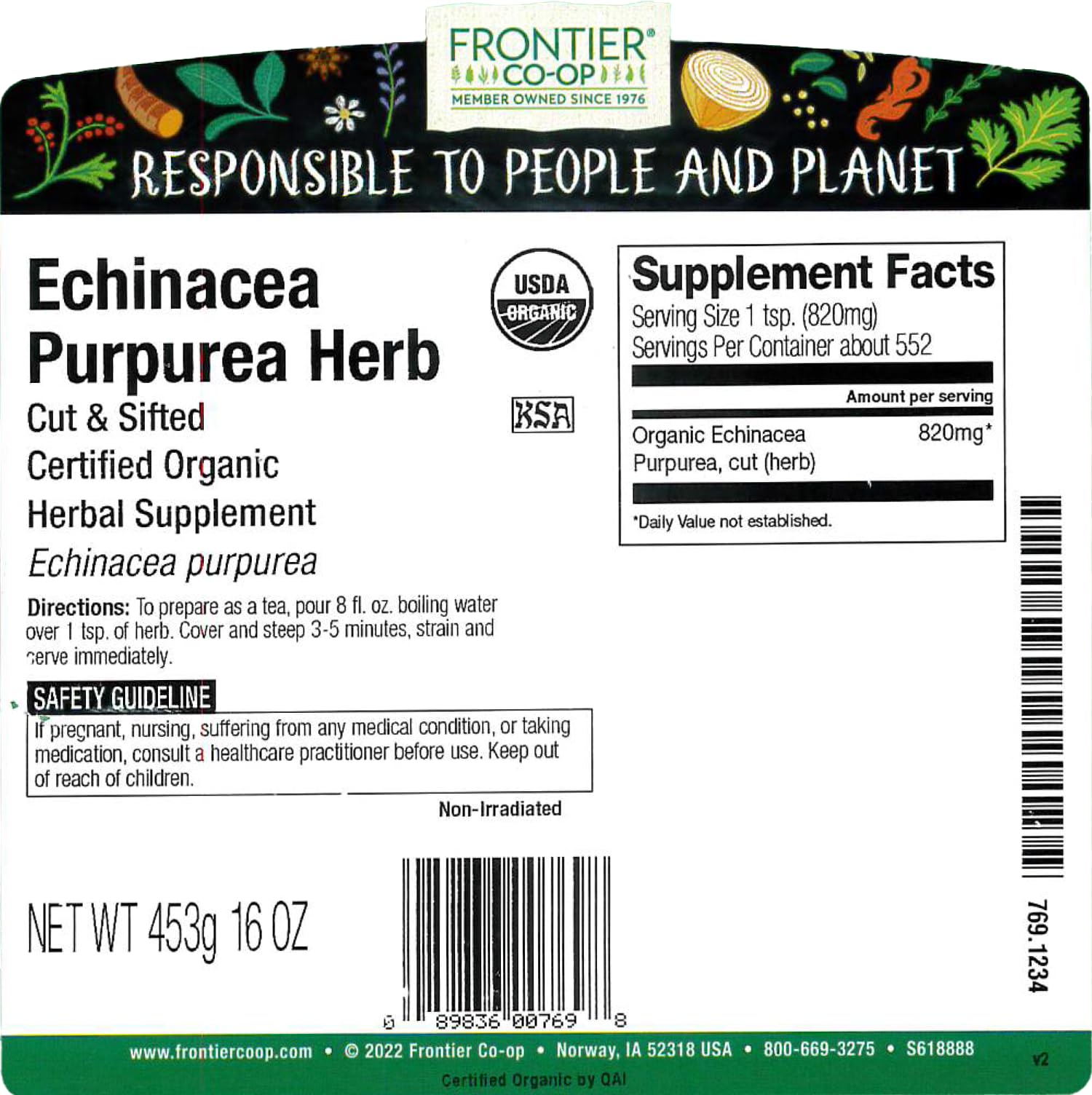 Frontier Co-op Echinacea Purpurea herb cut and sifted for flavorful tea brewing.