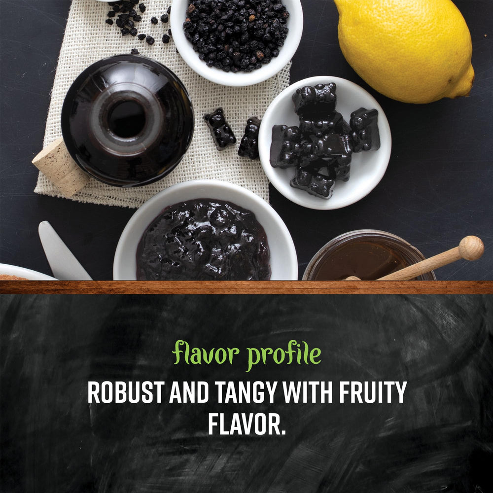 Frontier Co-op European elderberries offer versatile flavor for desserts and cordials.