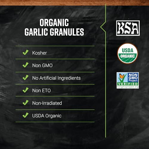 Close-up of Frontier Co-op garlic granules package showing organic, all natural quality.
