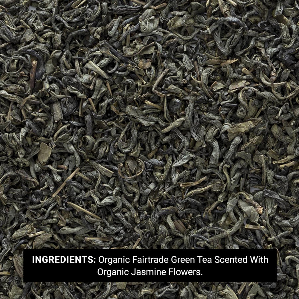 Brewing Frontier Co-op jasmine green tea for a flavorful cup.