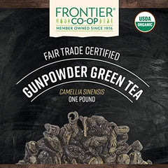 Bulk Frontier Co-op Gunpowder Green Tea packaging to save money and reduce waste.