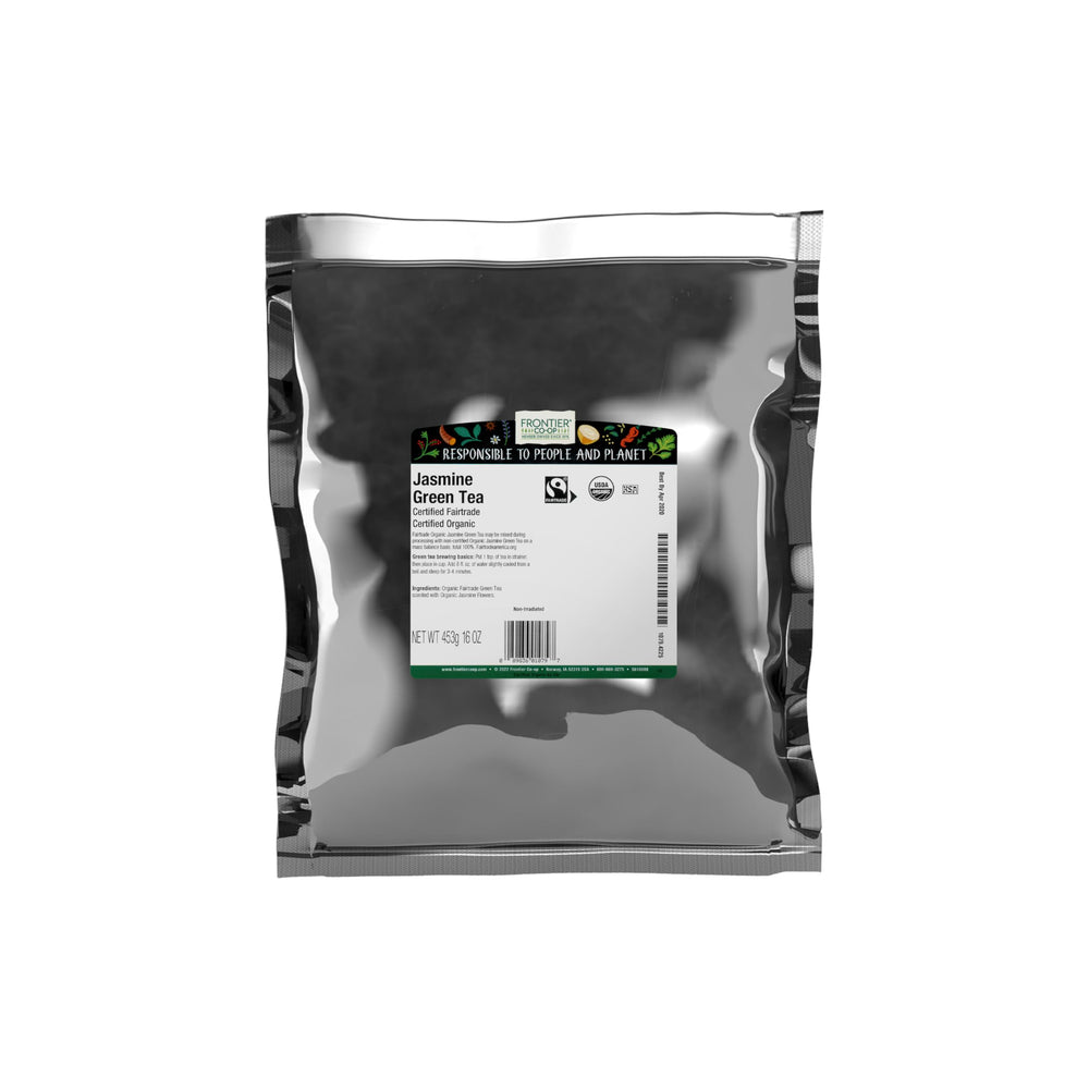 Frontier Co-op Jasmine Green Tea loose leaf bulk ready for a fragrant infusion.