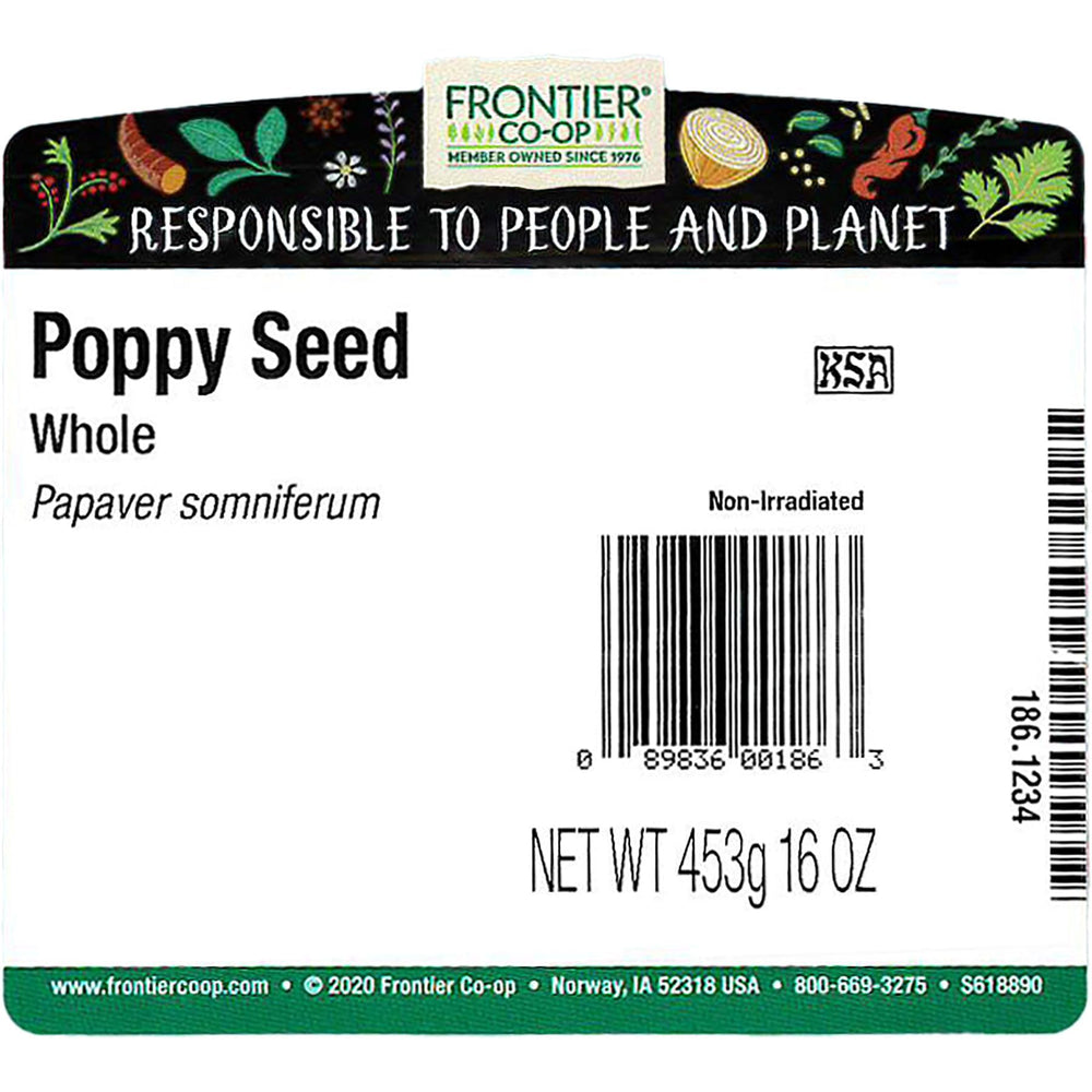 Frontier Co-op kosher-certified poppy seeds in a bulk package