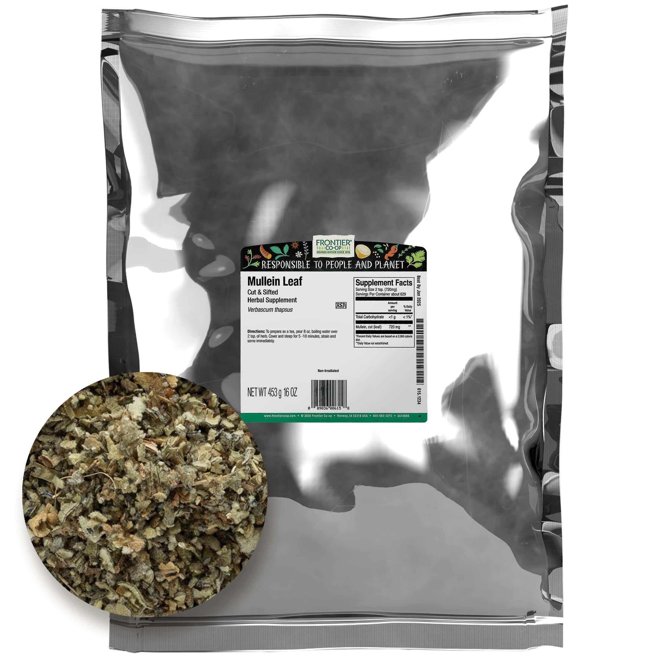 Frontier Co-op mullein leaf cut and sifted for soothing tea and skin care