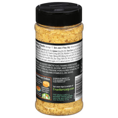 Frontier Co-op yeast on popcorn bowl, dairy-free cheese-flavor snack.