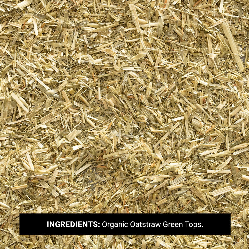 Frontier Co-op Oatstraw Green Tops in a teacup showing mild grassy notes