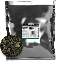 Frontier Co-op Organic Gunpowder Green Tea Leaves in loose form for a bold brew.