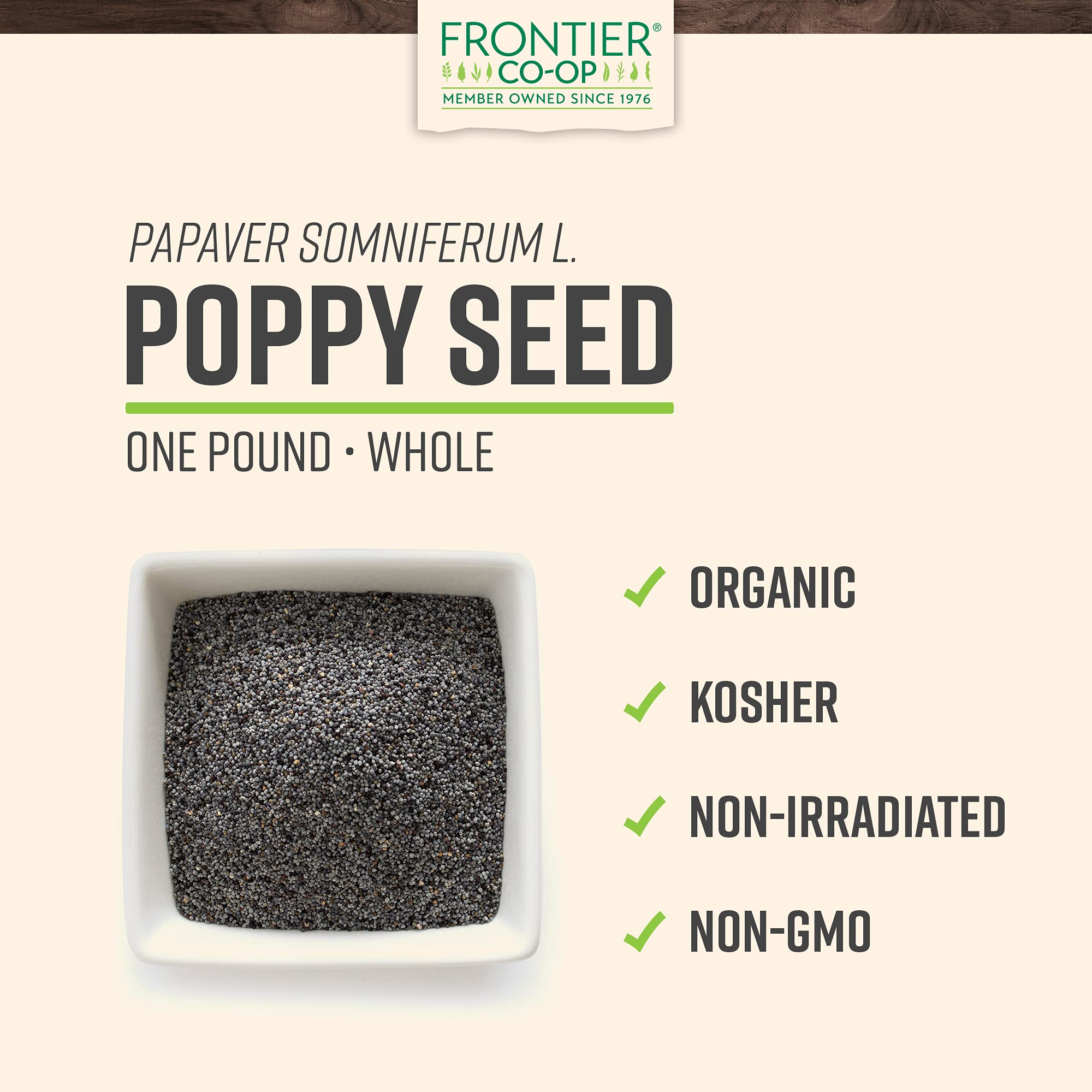 Frontier Co-op Organic Poppy Seeds pack for versatile culinary use