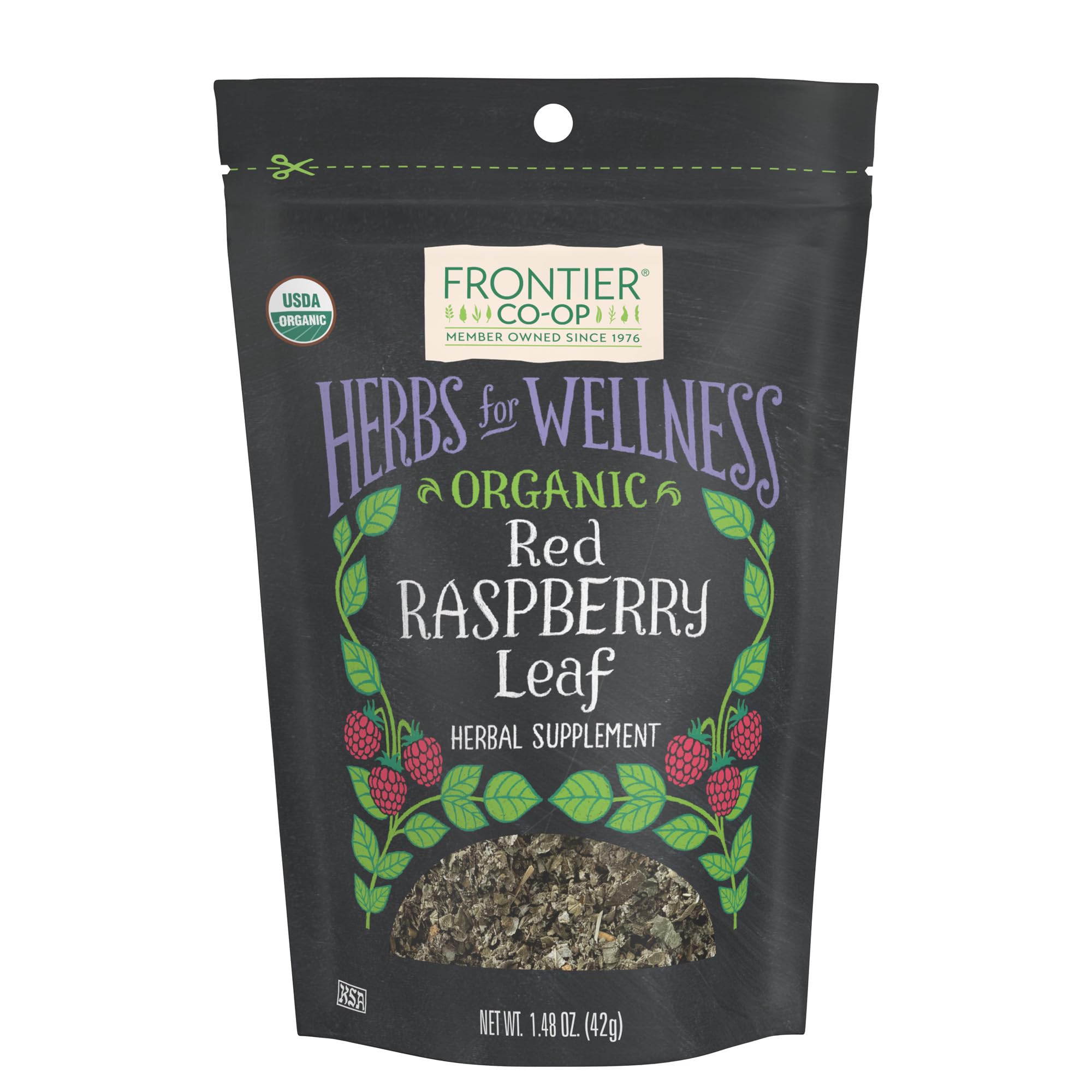 Frontier Co-op red raspberry leaf bag for caffeine-free herbal teas