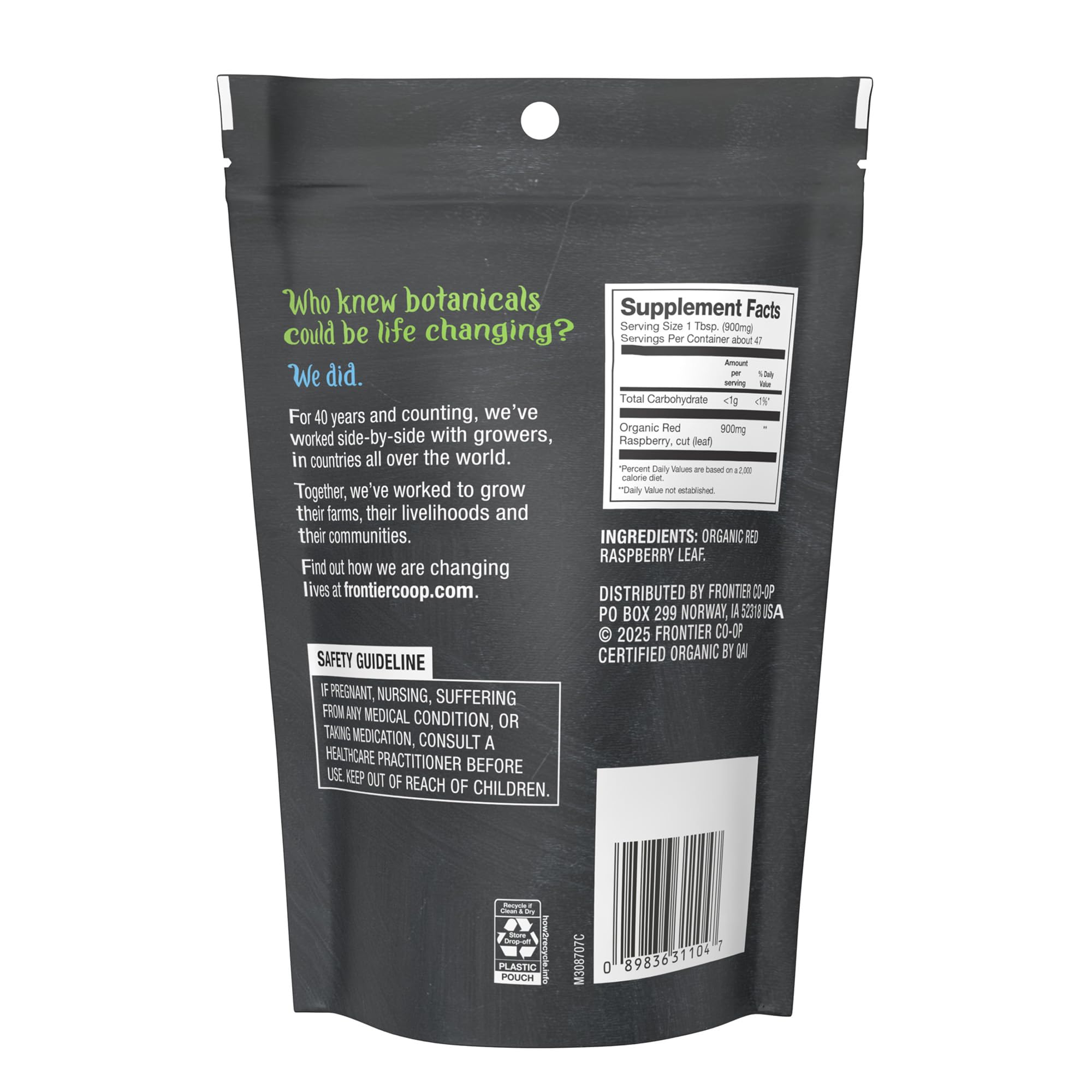 Frontier Co-op organic red raspberry leaf close-up of dried leaves
