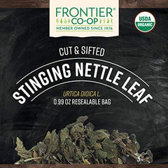 Frontier Co-op organic stinging nettle leaf brew tea for a bright, herbaceous cup.