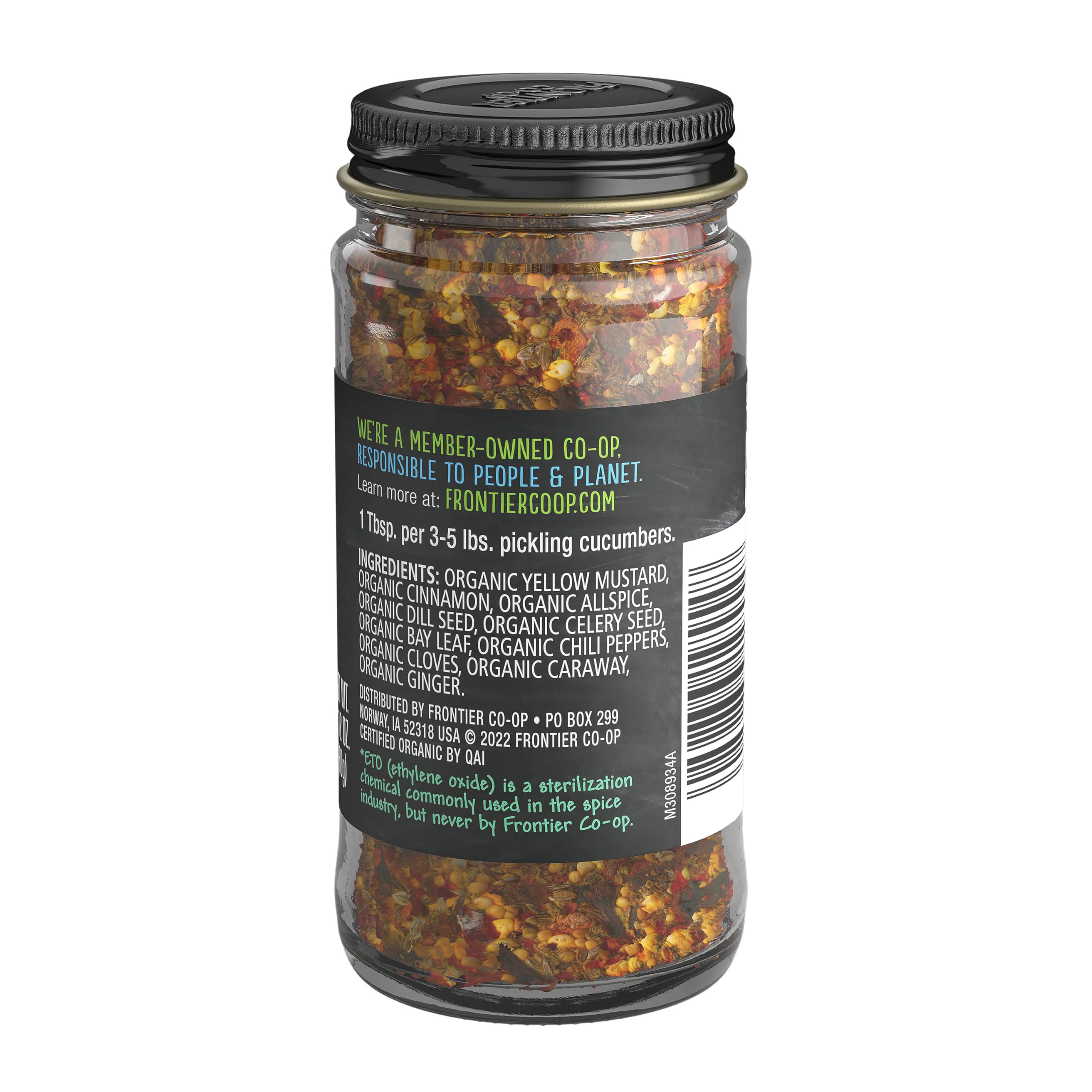 Frontier Co-op Pickling Spice ingredients on display show organic blend.