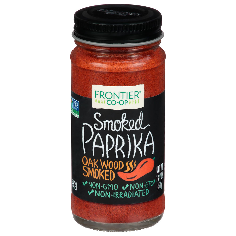 Frontier Co-op Smoked Paprika bottle showing vibrant color and smoky aroma for grilled dishes