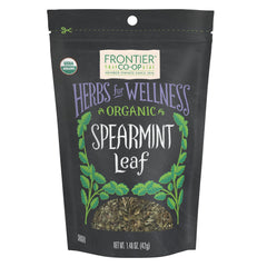 Frontier Co-op spearmint leaf pack close-up with fresh aroma for teas.