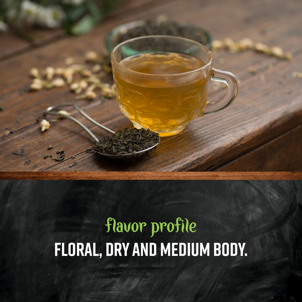 Pouring Frontier Co-op jasmine green tea releases inviting aroma.