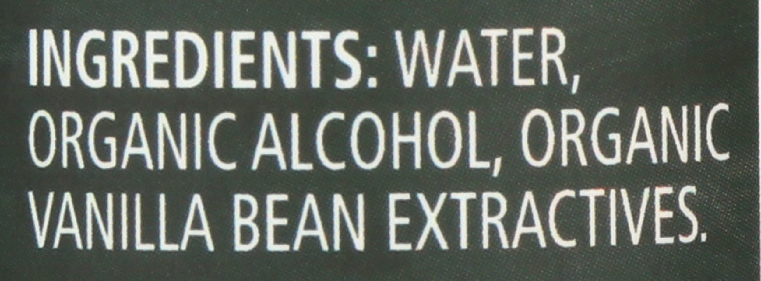 Label detail on Frontier Co-op vanilla extract showing organic ingredients.