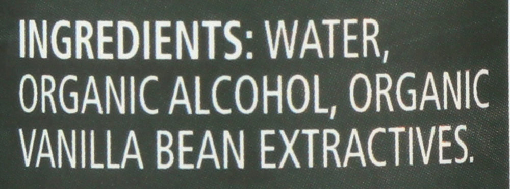 Label detail on Frontier Co-op vanilla extract showing organic ingredients.