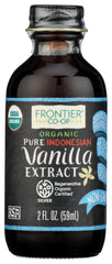 Frontier Organic Indonesian Vanilla Extract bottle front view for baking flavor.