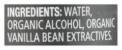 Frontier Organic Indonesian Vanilla Extract label close-up highlighting aromatic vanilla notes.
