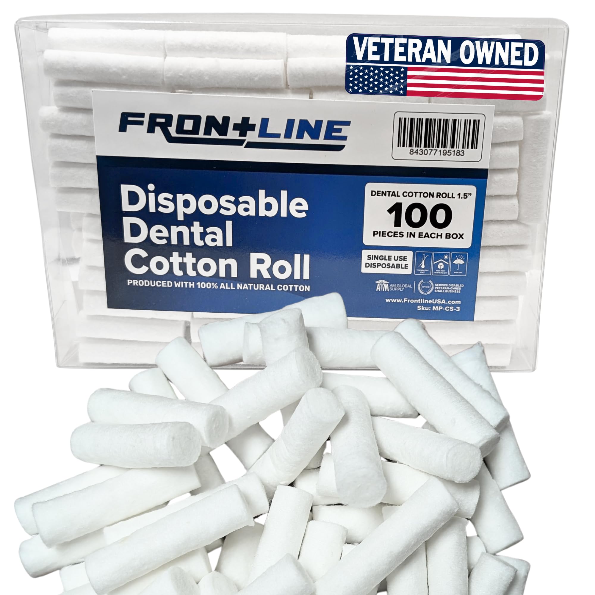 FRONTLINE Cotton dental rolls 100-pack in box for everyday care and first aid