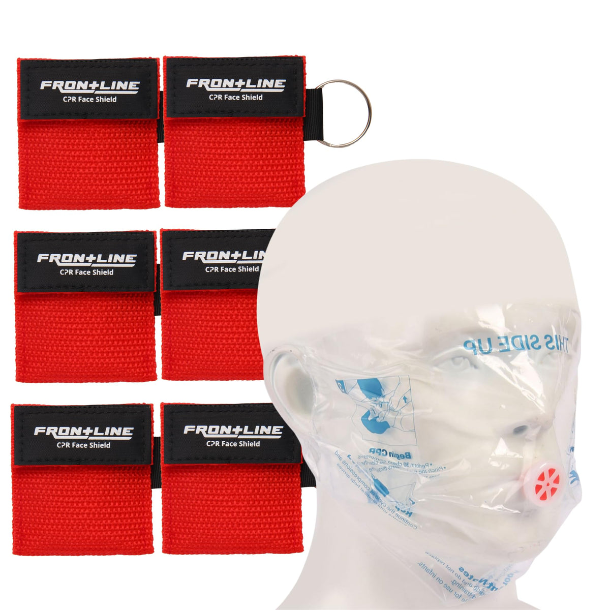 Frontline CPR Face Shield with Keyring six-pack, compact and portable for quick rescue breaths.