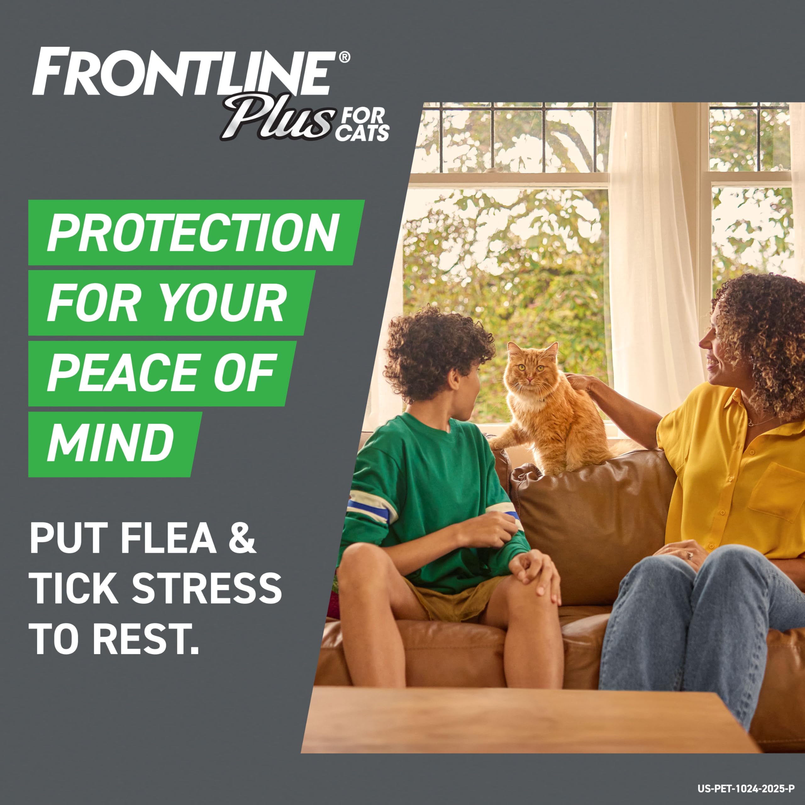 Frontline Plus Cat household fleas image illustrates multi-pet protection.