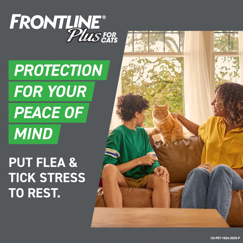 Frontline Plus Cat household fleas image illustrates multi-pet protection.