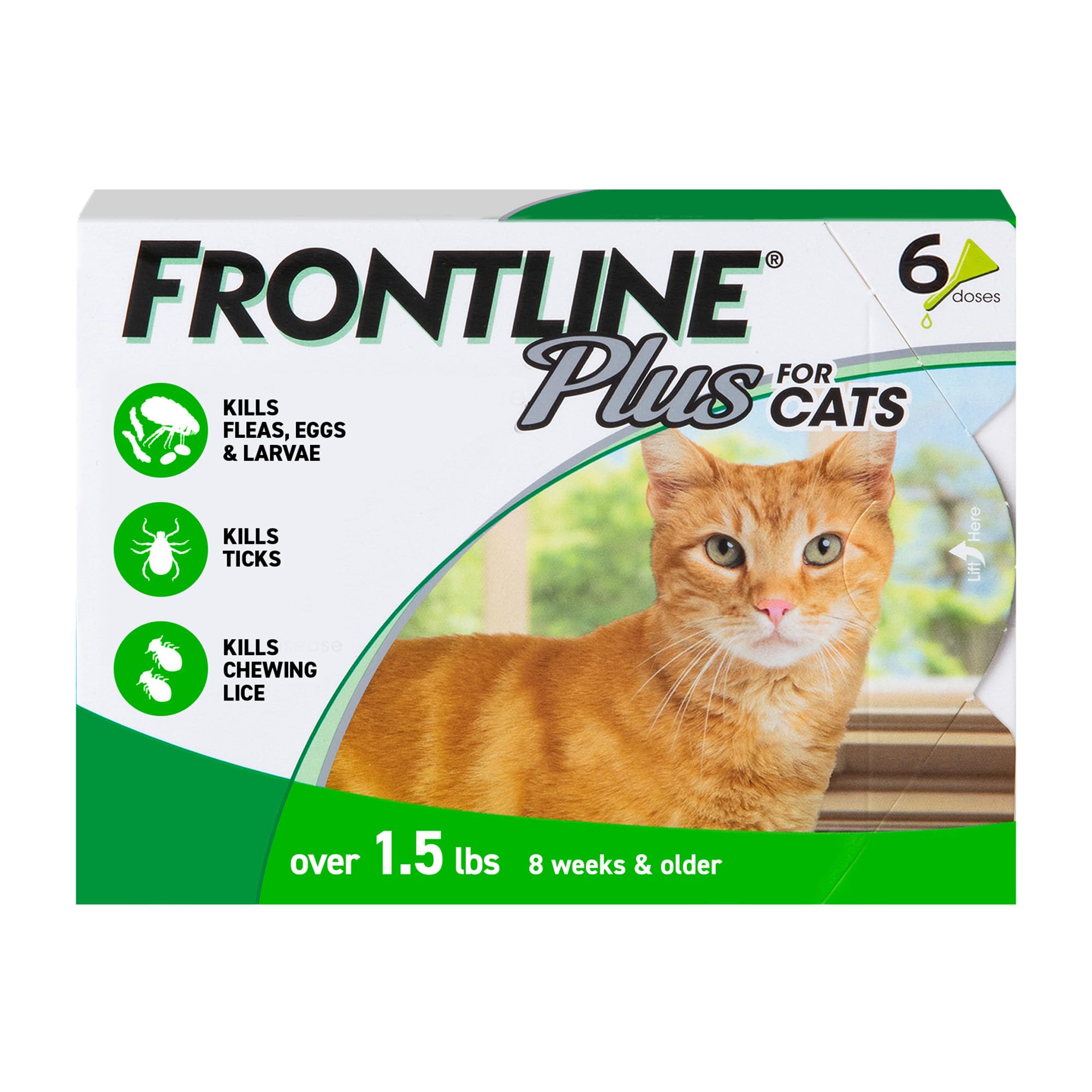 Frontline Plus for Cats bottle application shows fast flea and tick protection.