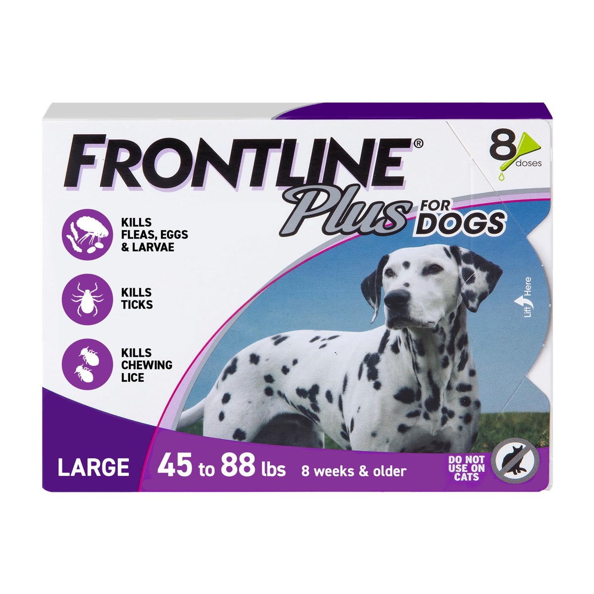 Frontline Plus large dog application spot demonstrates easy monthly flea and tick protection.