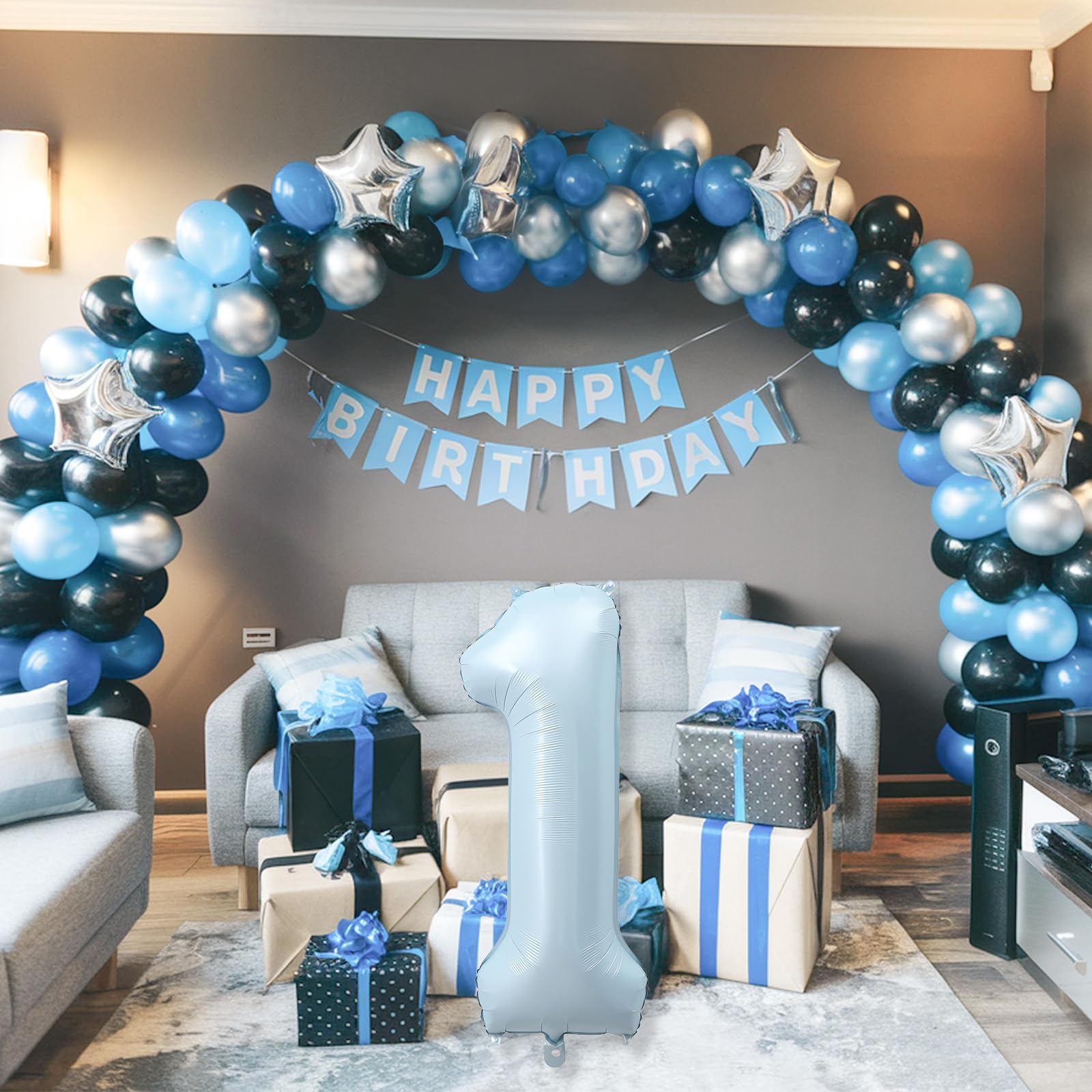 Froova sky blue number one balloon with decor for milestone celebrations