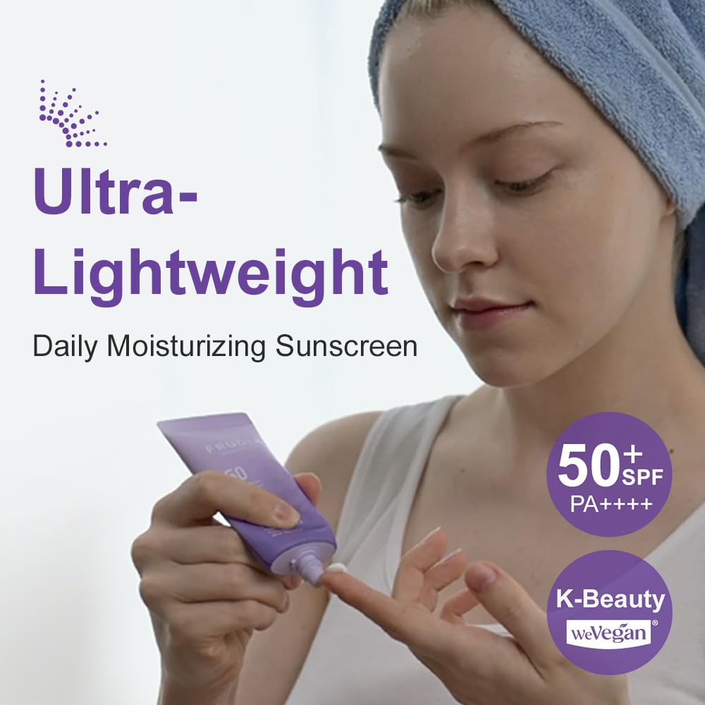 FRUDIA sunscreen texture closeup shows non-greasy, fast-absorbing finish.
