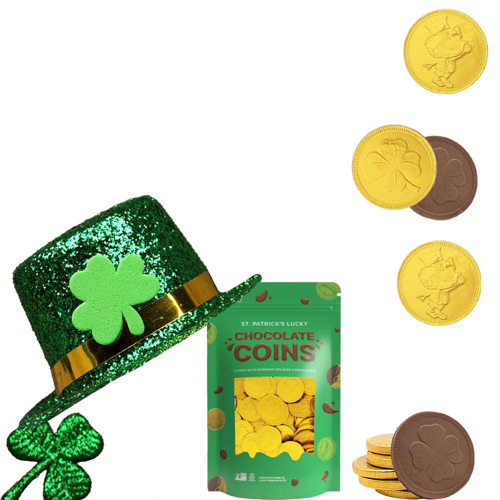 Fruidles gold-foil coins close-up on table, premium chocolate flavor