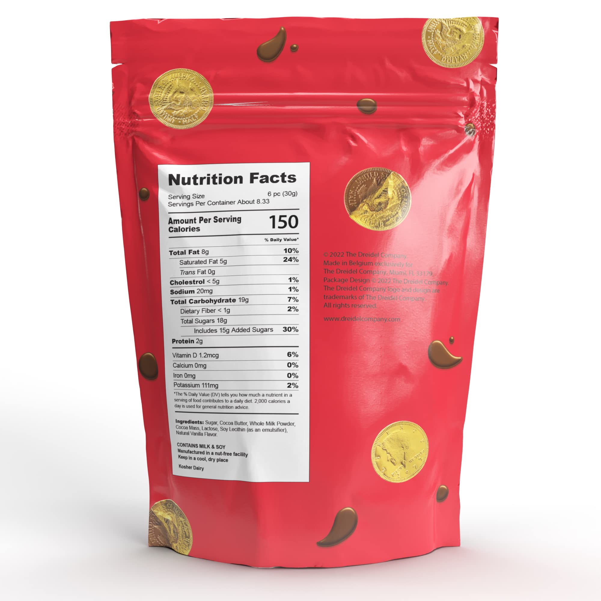 Fruidles gold Half-Dollar coins showcase premium Belgian ingredients for nut-free celebrations.