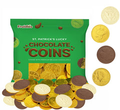 Fruidles gold milk leprechaun coins in festive foil, ideal as party favors