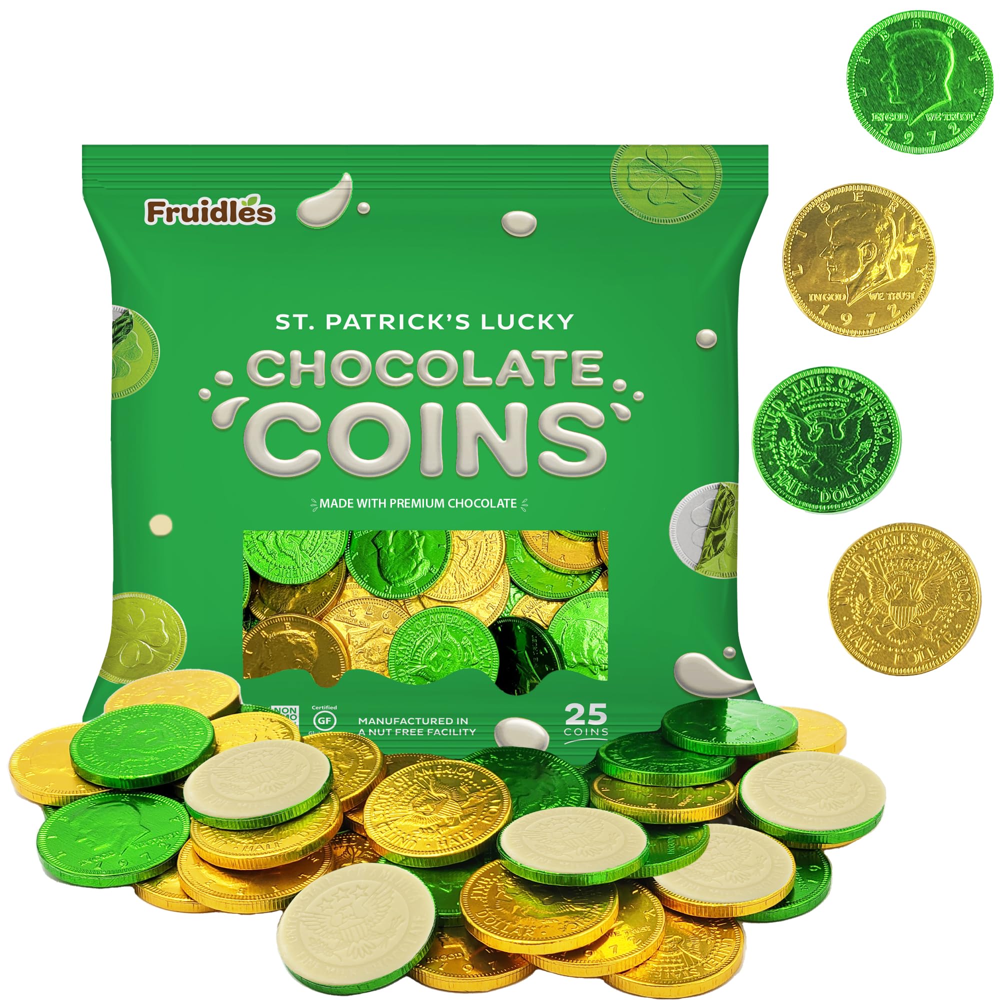 Fruidles foil-wrapped St. Patrick's coins for festive dairy chocolate gifts