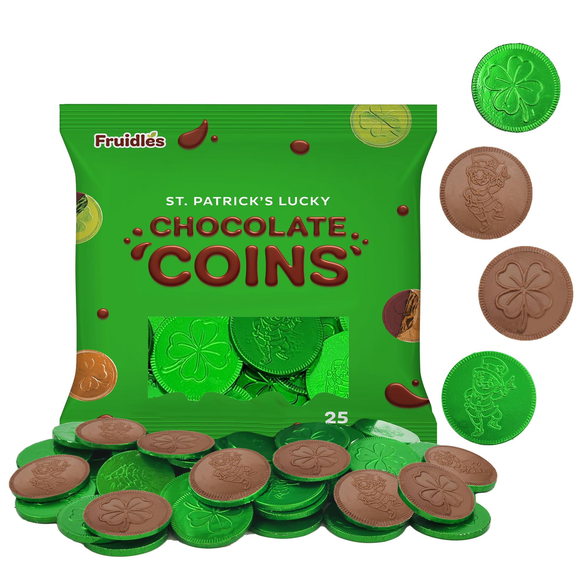 Fruidles St. Patrick's Day coins with shamrock design, ideal as festive goody bag favors.