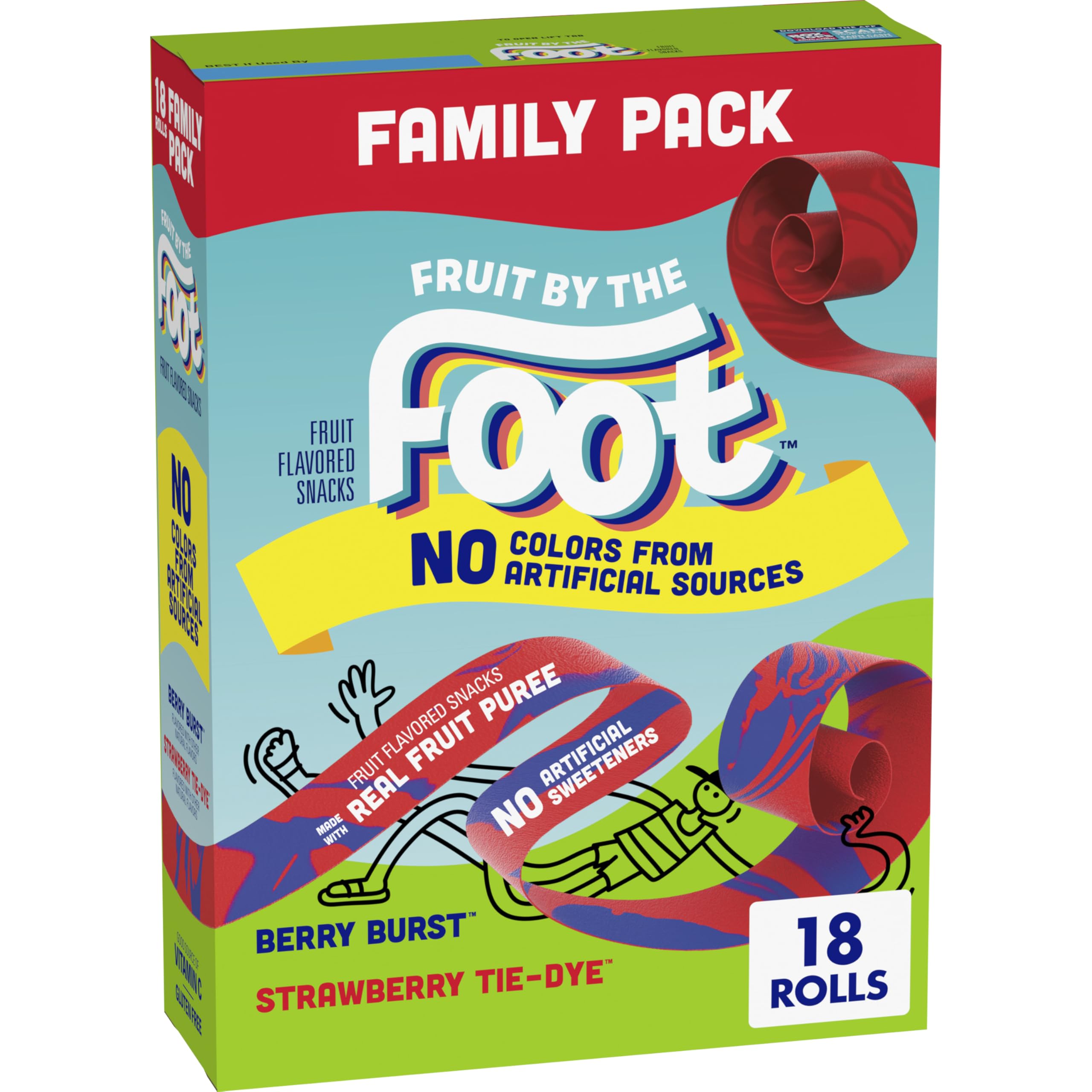 Fruit by the Foot Berry Burst box highlights no artificial colors and fruity flavor.