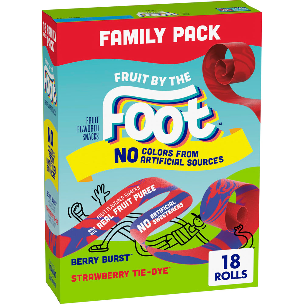 Fruit by the Foot Berry Burst box highlights no artificial colors and fruity flavor.