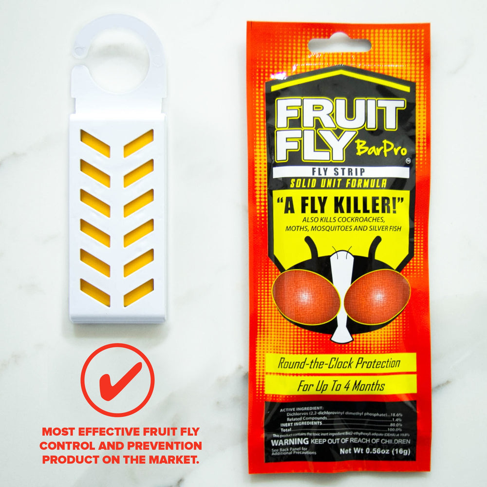 Fruit Fly BarPro strip-application shows quick, non-toxic treatment at entry points.