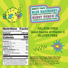 Fruit Roll-Ups Sour Berry Punch packfront highlights two bold flavors for playfully tangy snacking.