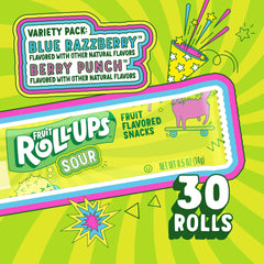 Fruit Roll-Ups Sour Blue Razzberry taste closeup emphasizes crisp tartness your taste buds can enjoy.